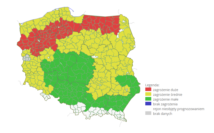 Mapa zagrożeń pożarowych, 20 maja 2018 r., mapa Polski