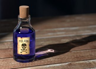 butelka z trucizną - przestroga przed zażywaniem narkotyków i dopalaczy