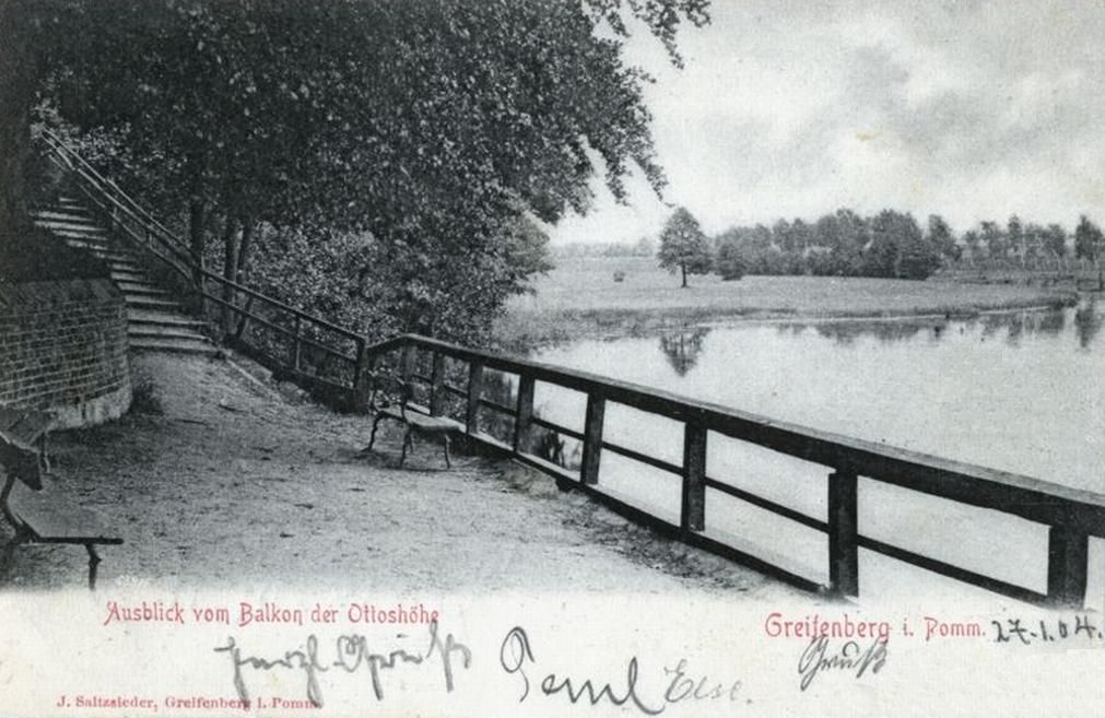 Park miejski w Gryficach, mostek kapitański - stara pocztówka.