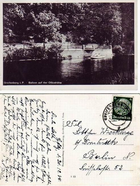 Park miejski w Gryficach, mostek kapitański - stara pocztówka.